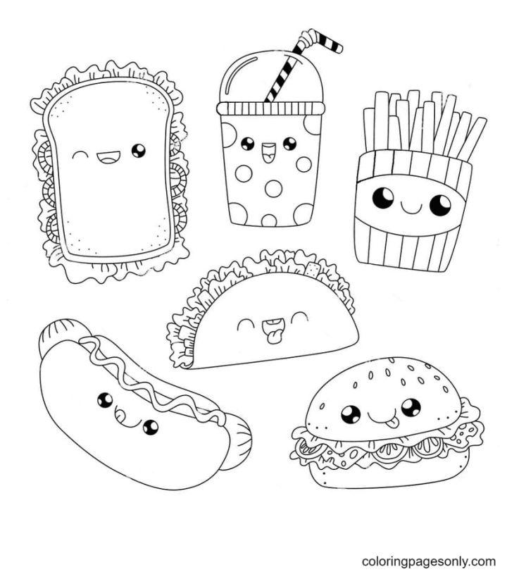 Kawaii Fast Food Coloring Pages