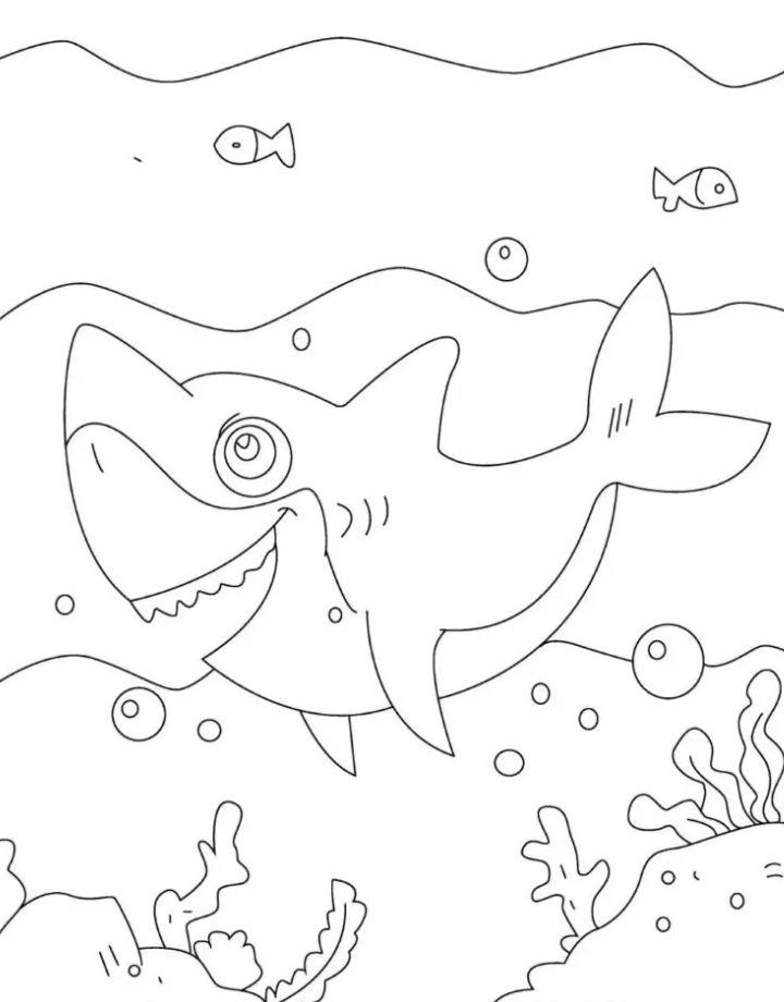 Large Shark Looking for Food Coloring Pages