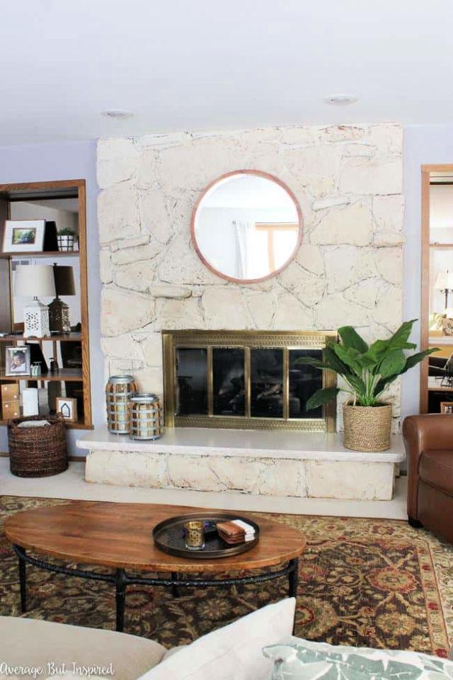 Limewash Stone Fireplace Makeover