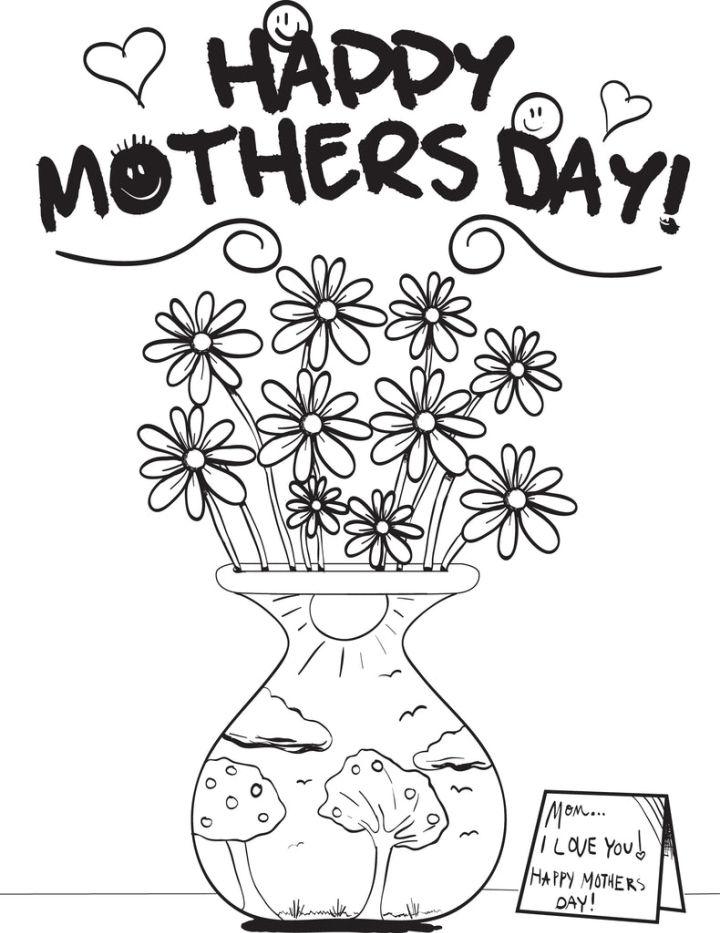 Mothers Day Flowers Coloring Book Pages