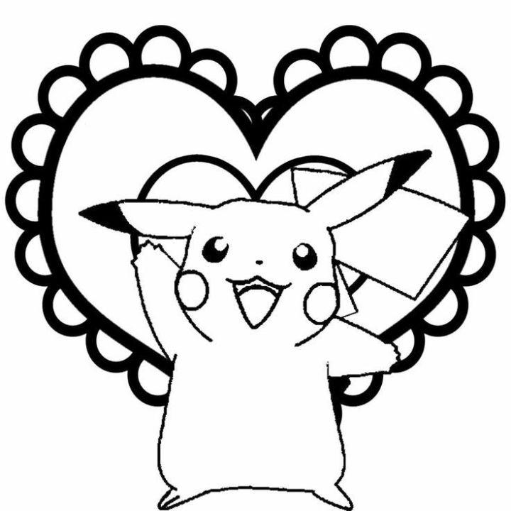 Pikachu Pokemon Valentine Coloring Page