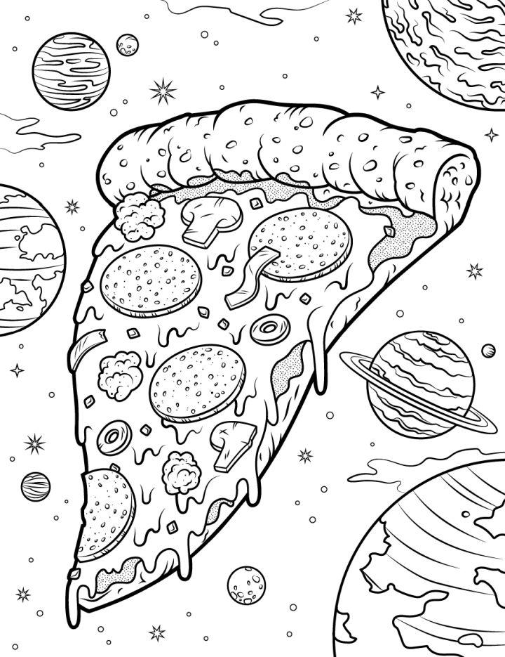 Pizza in Space Coloring Page