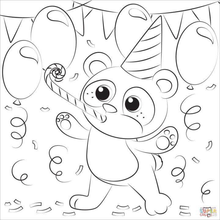 Preschooler's Pandas Birthday Coloring Page