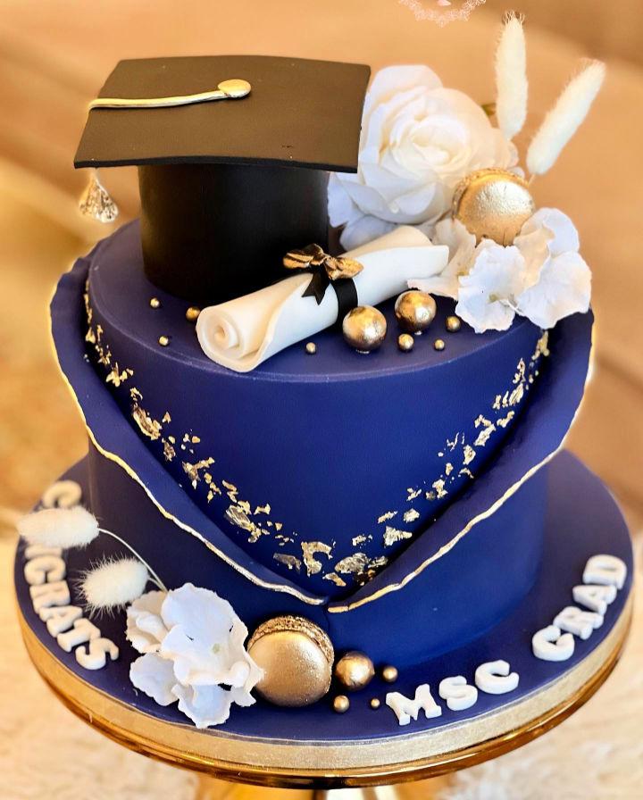 Pretty Navy Blue Graduation Cake