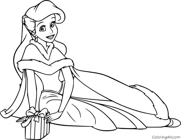 Princess Ariel Holds a Gift Coloring Page