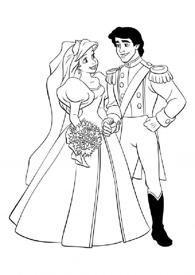 Princess Ariel and Prince Eric Wedding Coloring Page