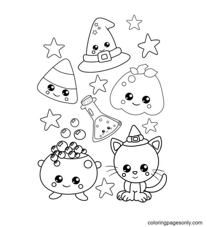 Printable Kawaii Halloween Coloring Pages