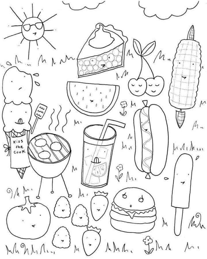 Printable Summer Foods Coloring Page