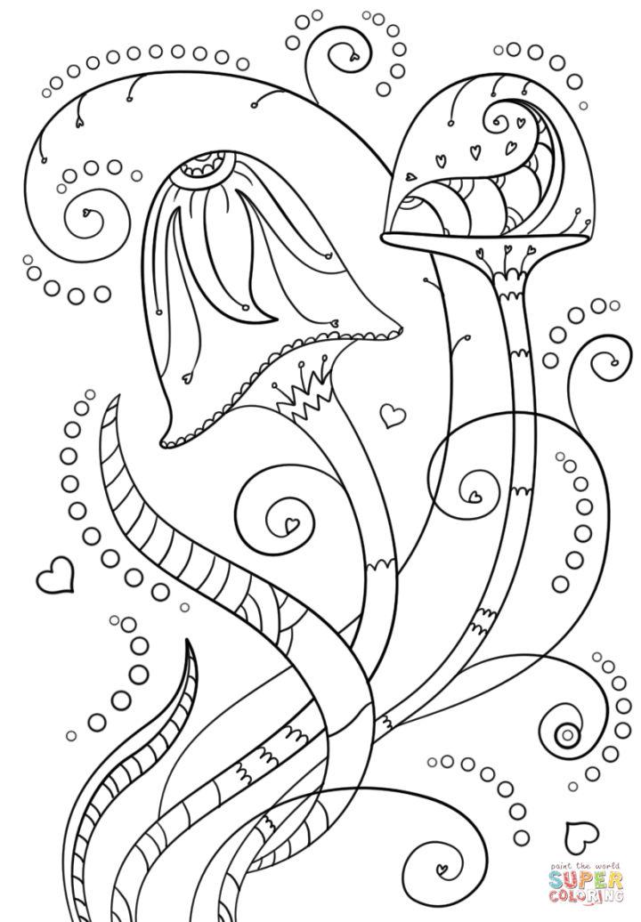 Psychedelic Mushrooms Coloring Page to Print