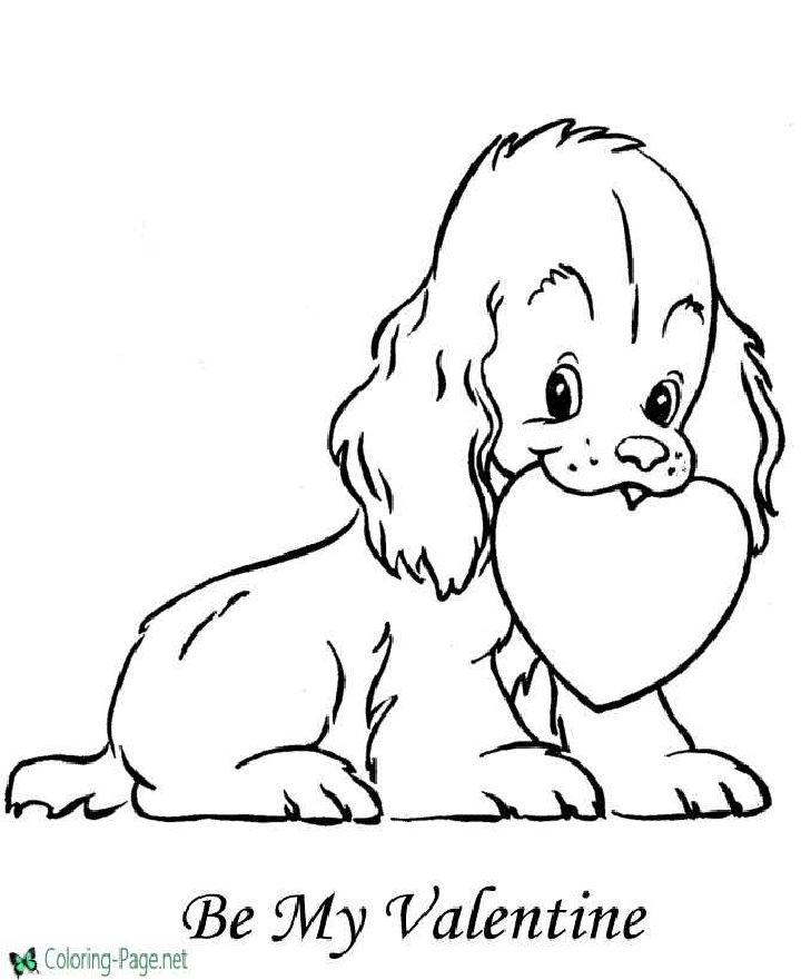 Puppy Valentines Day Coloring Book Page