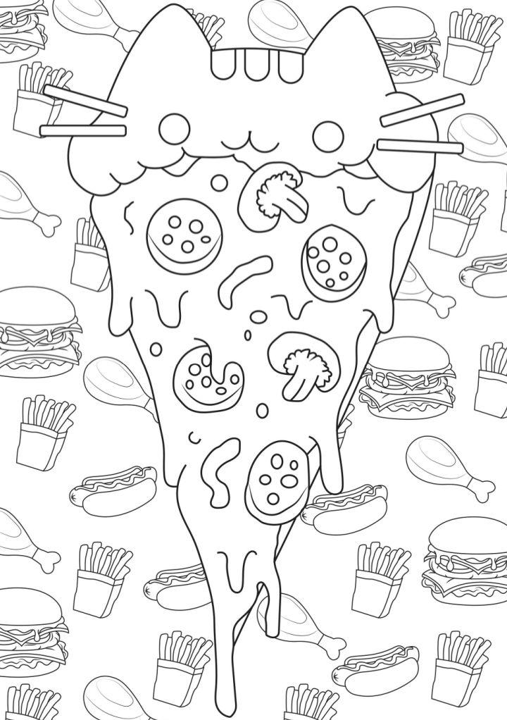 Pusheen Pizza Coloring Page to Print