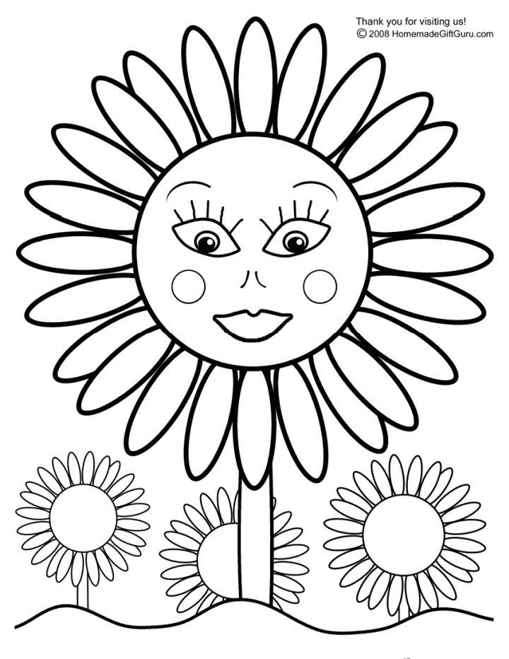 Smiling Sunflower Lady Coloring Page