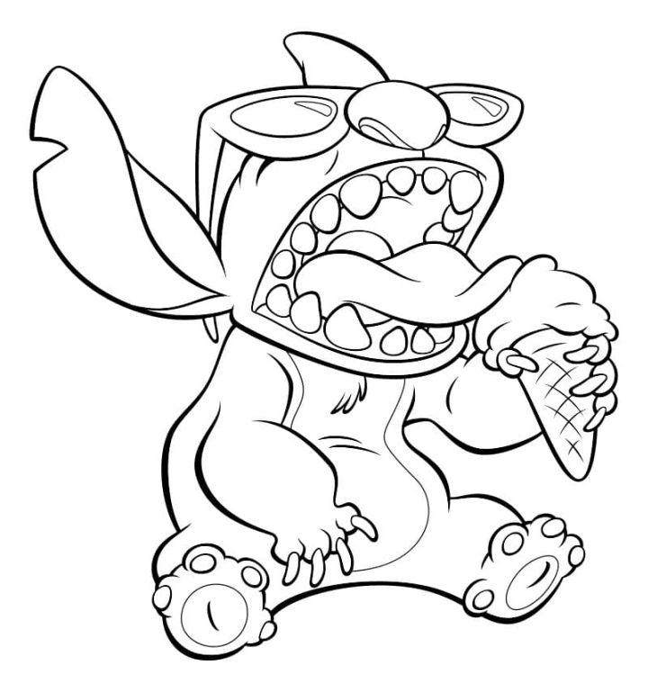 Stitch With Ice Cream Coloring Pages