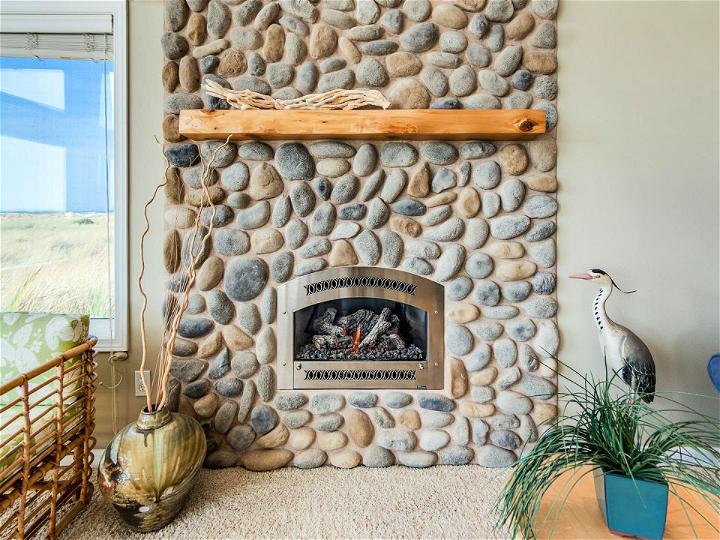 Stone Fireplace With Wood Mantel