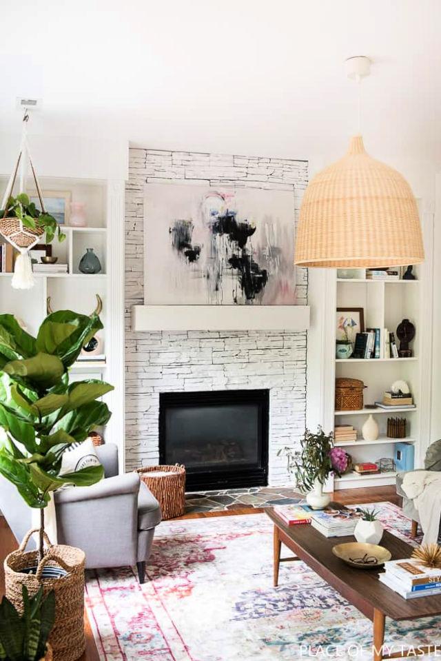 White Painted Stone Fireplace Design