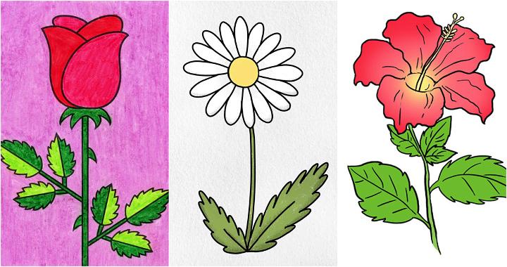5 Simple Flowers Drawing | Free Hand Easy To Draw Using One Pencil 6B | Art  Video - YouTube