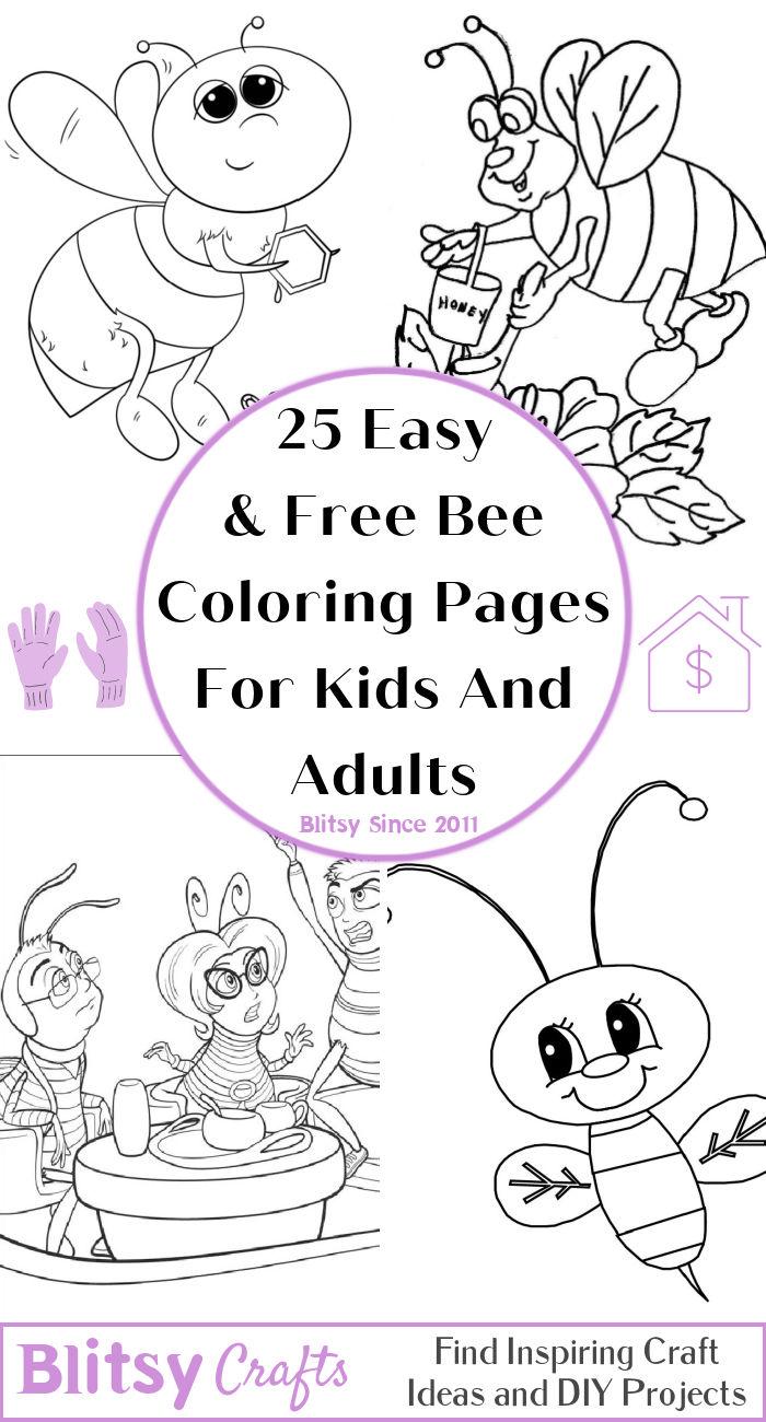 25 Easy and Free Bee Coloring Pages for Kids and Adults - Cute Bee Coloring Pictures and Sheets Printable
