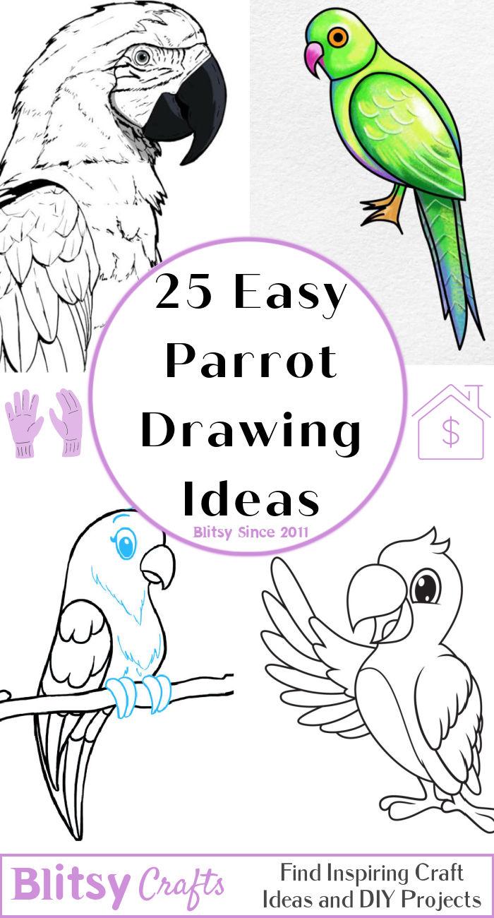 Original artwork parrot black sketch drawing bird Vector Image