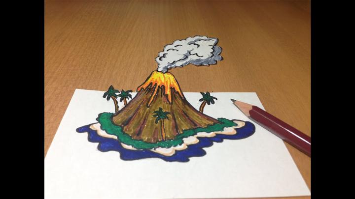 3D Volcanic Island Drawing