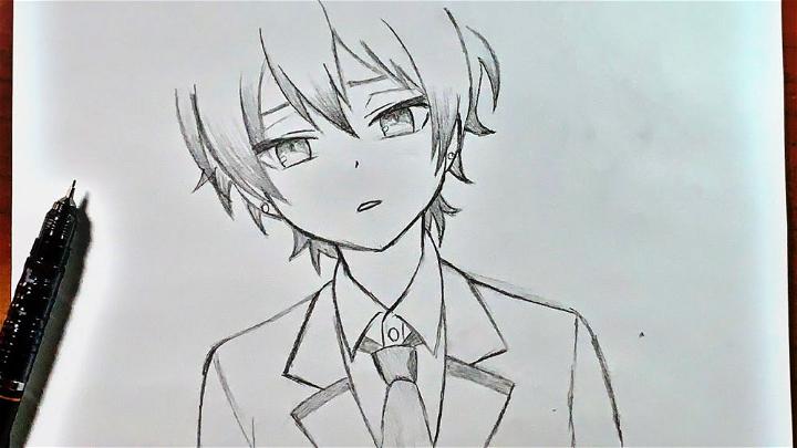 anime guy in suit drawing