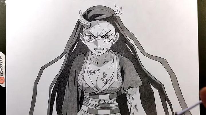 Black and White Nezuko Drawing