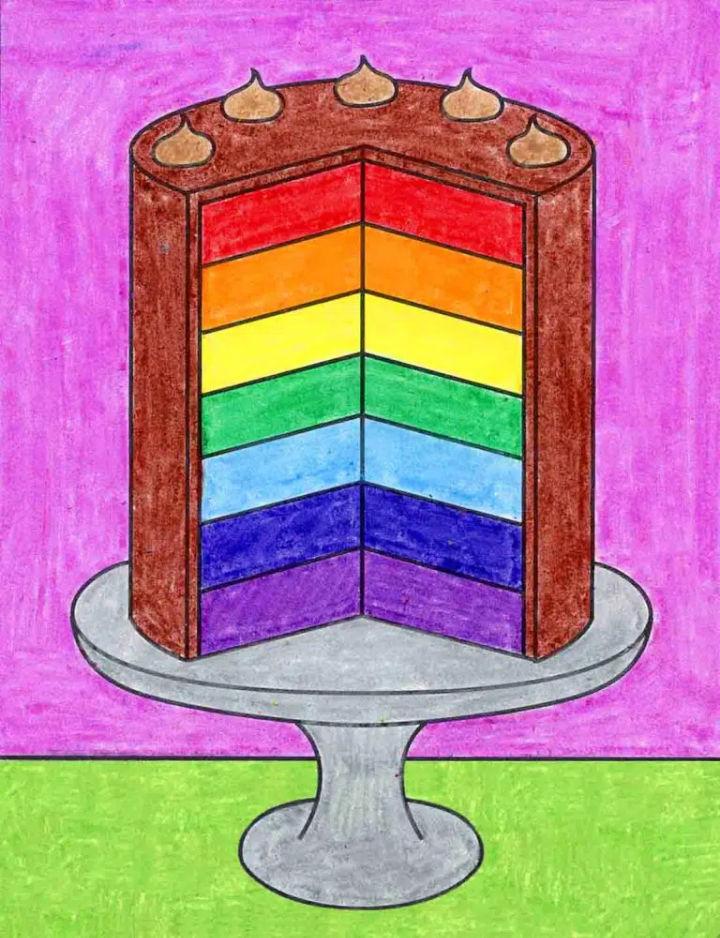 Colored Birthday Cake Drawing