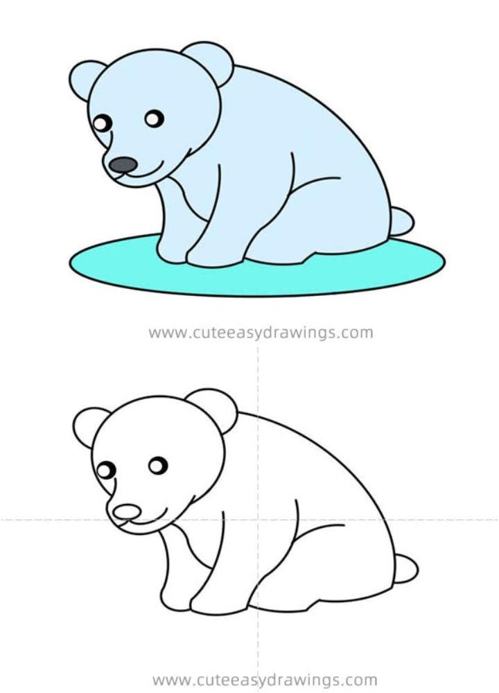 Cute Polar Bear Sitting Drawing