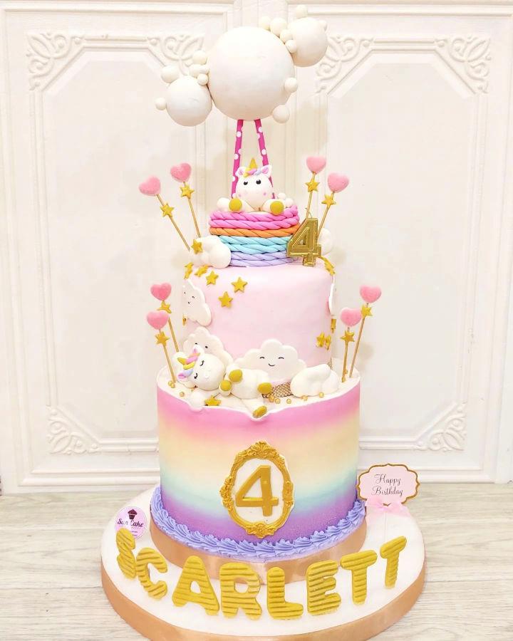 Cute Rainbow Hot Air Balloon Unicorn Cake