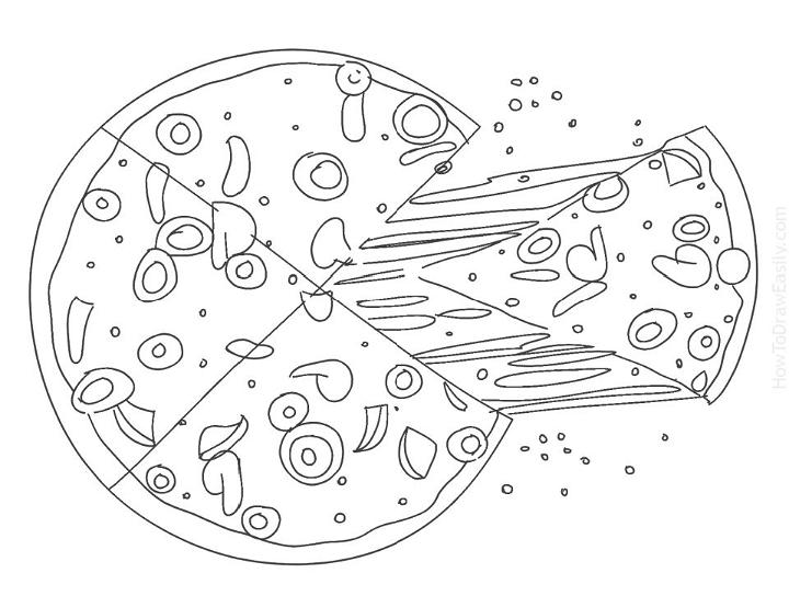 Detailed Outline Drawing Of Pizza