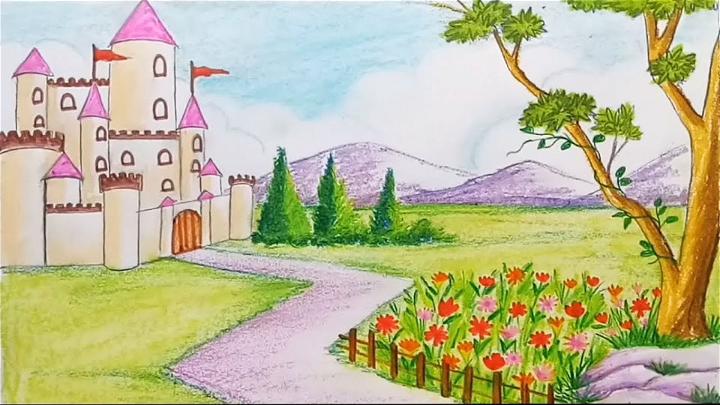 Draw A Flower Garden With Castle