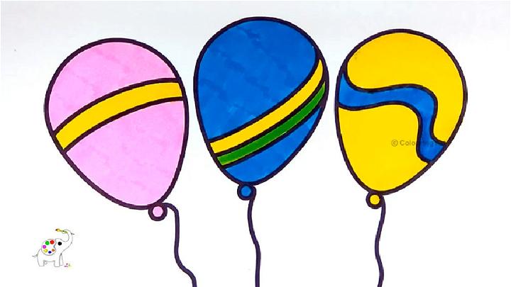 Draw Balloons in Yellow Pink and Green
