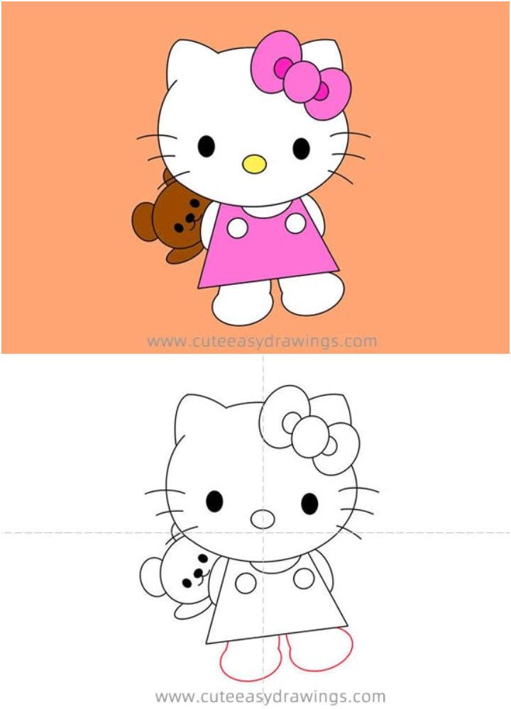 Draw Hello Kitty with a Teddy Bear