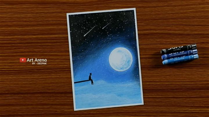 Draw a Boy in Moonlight Night Art