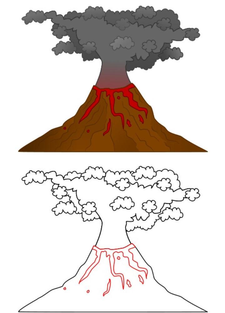 Draw a Huge Cartoon Volcano Erupting