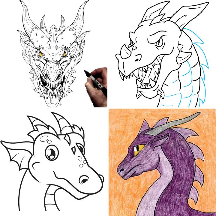 25 Easy Dragon Head Drawing Ideas - How to Draw