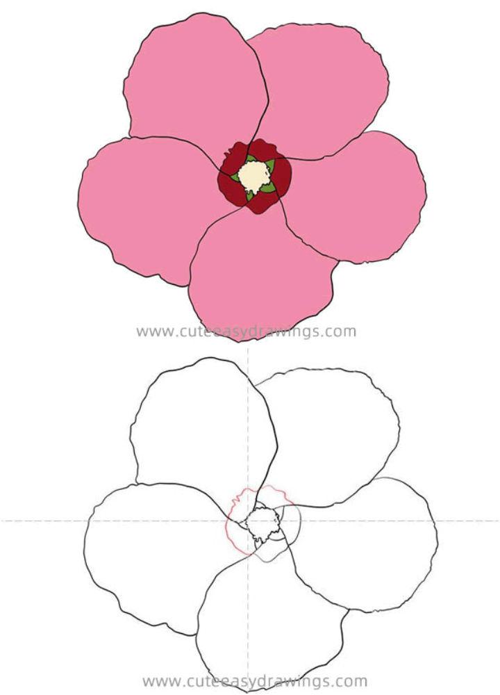 Easy Hibiscus Flower Drawing