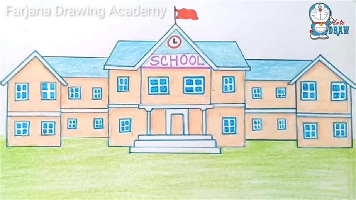 Easy Way to Draw a School