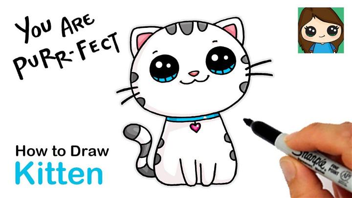 Easy and Cute Kitten Drawing