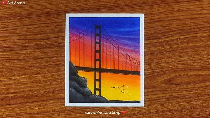 Golden Gate Bridge Drawing with Oil Pastels