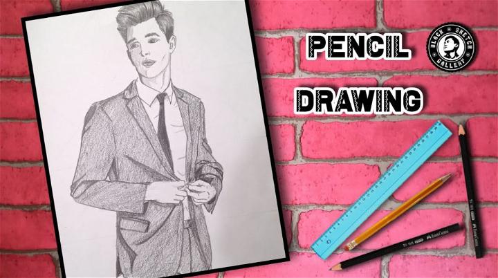 Guy in a Suit Drawing with Pencil