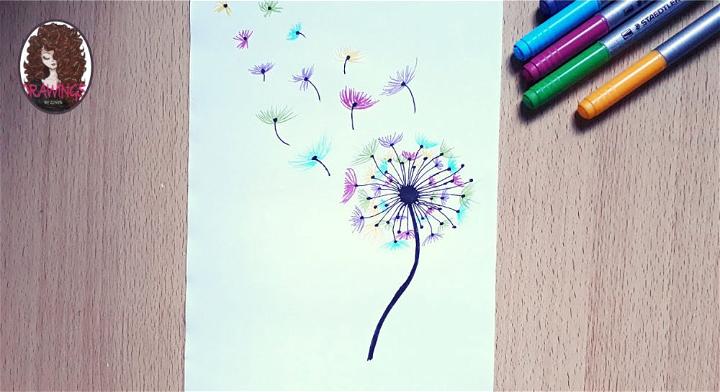 How to Draw Colorful Dandelion with Markers