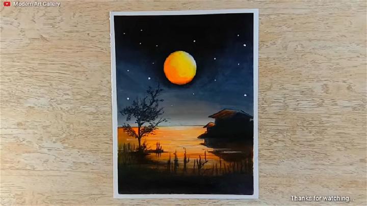 How to Draw Moonlight Scenery with Oil Pastel