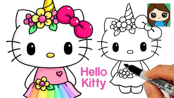 Step By Step Hello Kitty Drawing For Kids, Tutorial, by Drawing For Kids