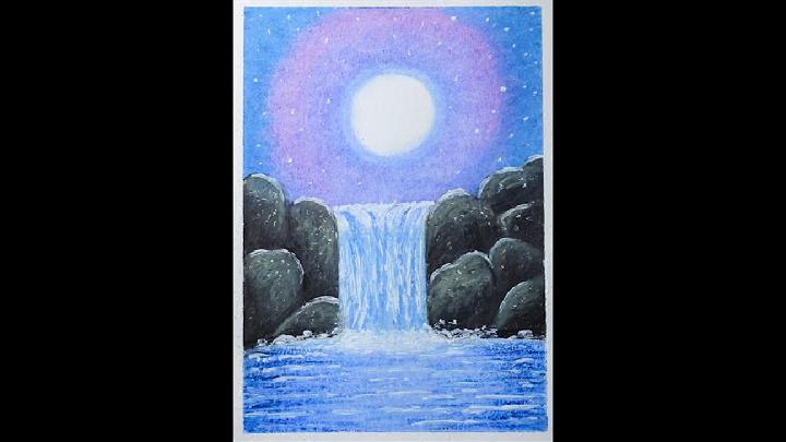 How to Draw Waterfall with Oil Pastels
