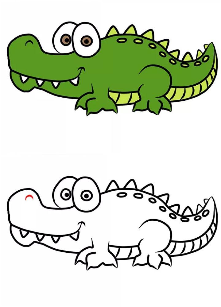 Crocodile Coloring Vector Design Images, Coloring Crocodile Cartoon For Kids,  Car Drawing, Cartoon Drawing, Crocodile Drawing PNG Image For Free Download