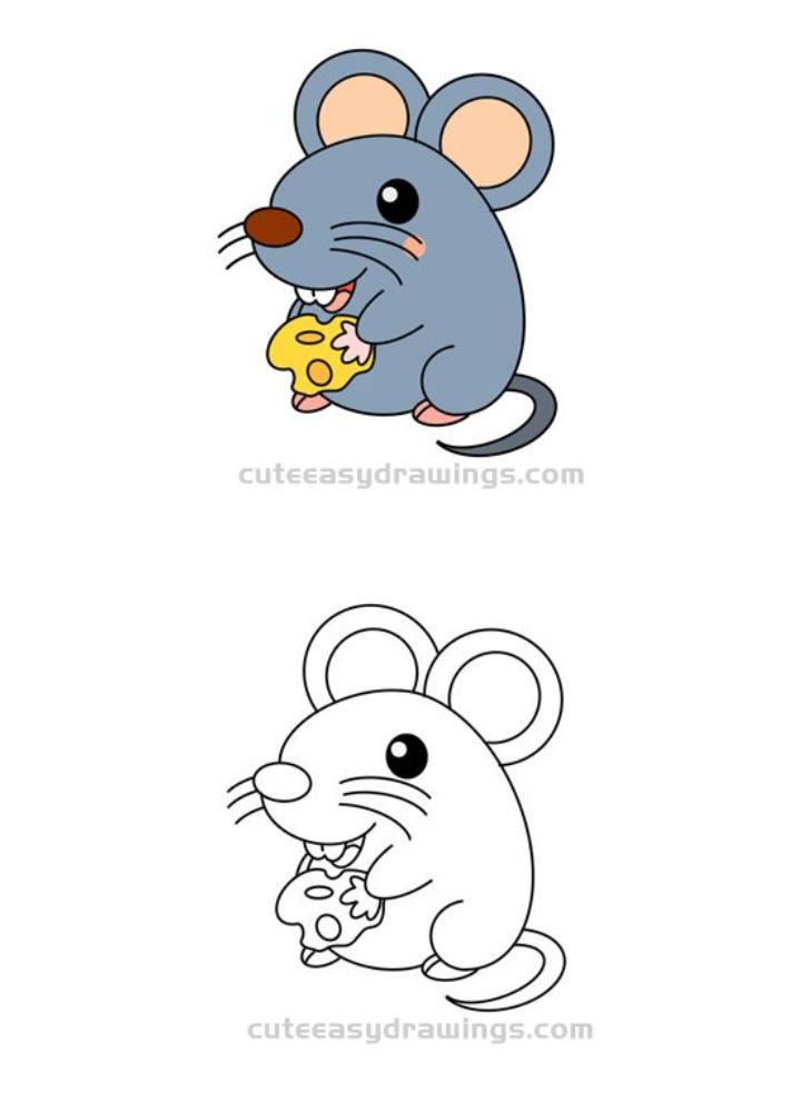 How to Draw a Mouse Eating Cheese