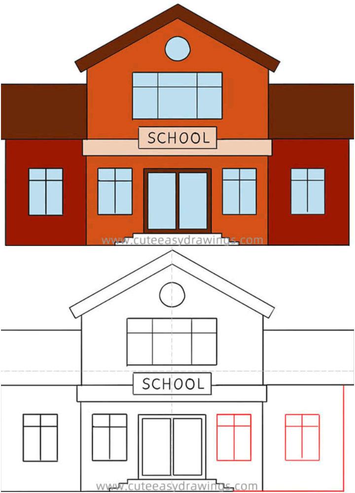 how to draw a school building step by step