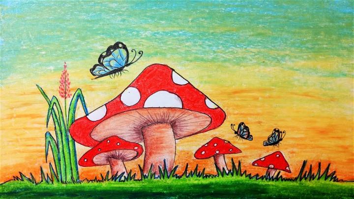 Mushroom Garden Drawing Step By Step