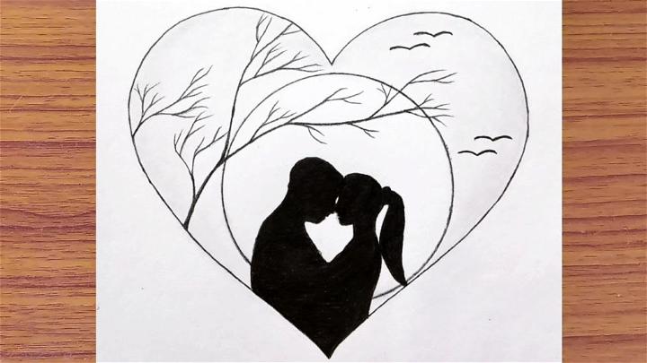 Pencil Drawing of Couple Inside Love