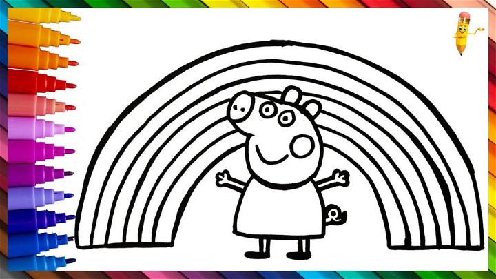 Peppa Pig Drawing with a Rainbow